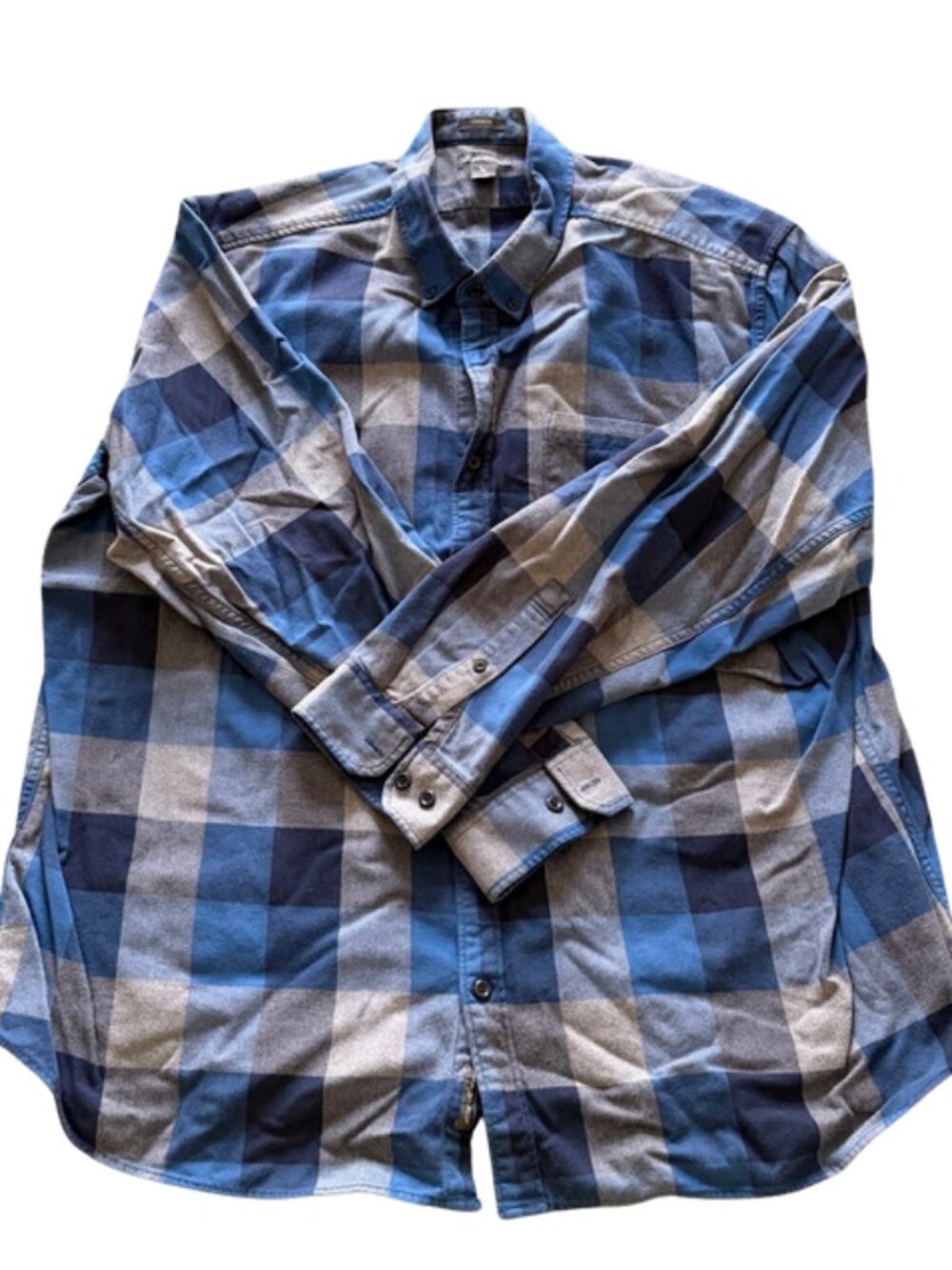 Eddie Bauer Mens 3XL Relaxed Flannel Plaid Button-Down Shirt Pockets Blue/Gray